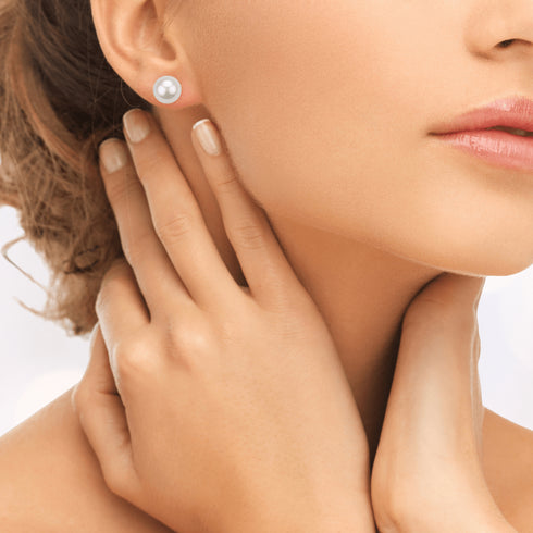 8-8.5mm Akoya Pearl Stud Earrings Sterling Silver - House Of Pearls